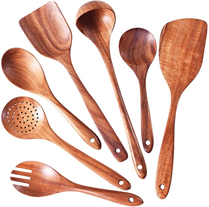 1-9 unids/set juego de utensilios de cocina de madera, cucharas de madera para cocinar, utensilios, cucharas de madera de teca Natural para de sartén antiadherente: plum