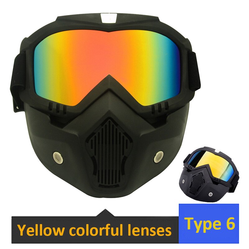Motorcykel briller motocross beskyttelsesbriller aftagelige ansigtsbriller gear briller beskyttelsesbriller maske med mundfilter til motorcykelhjelm: Type 6
