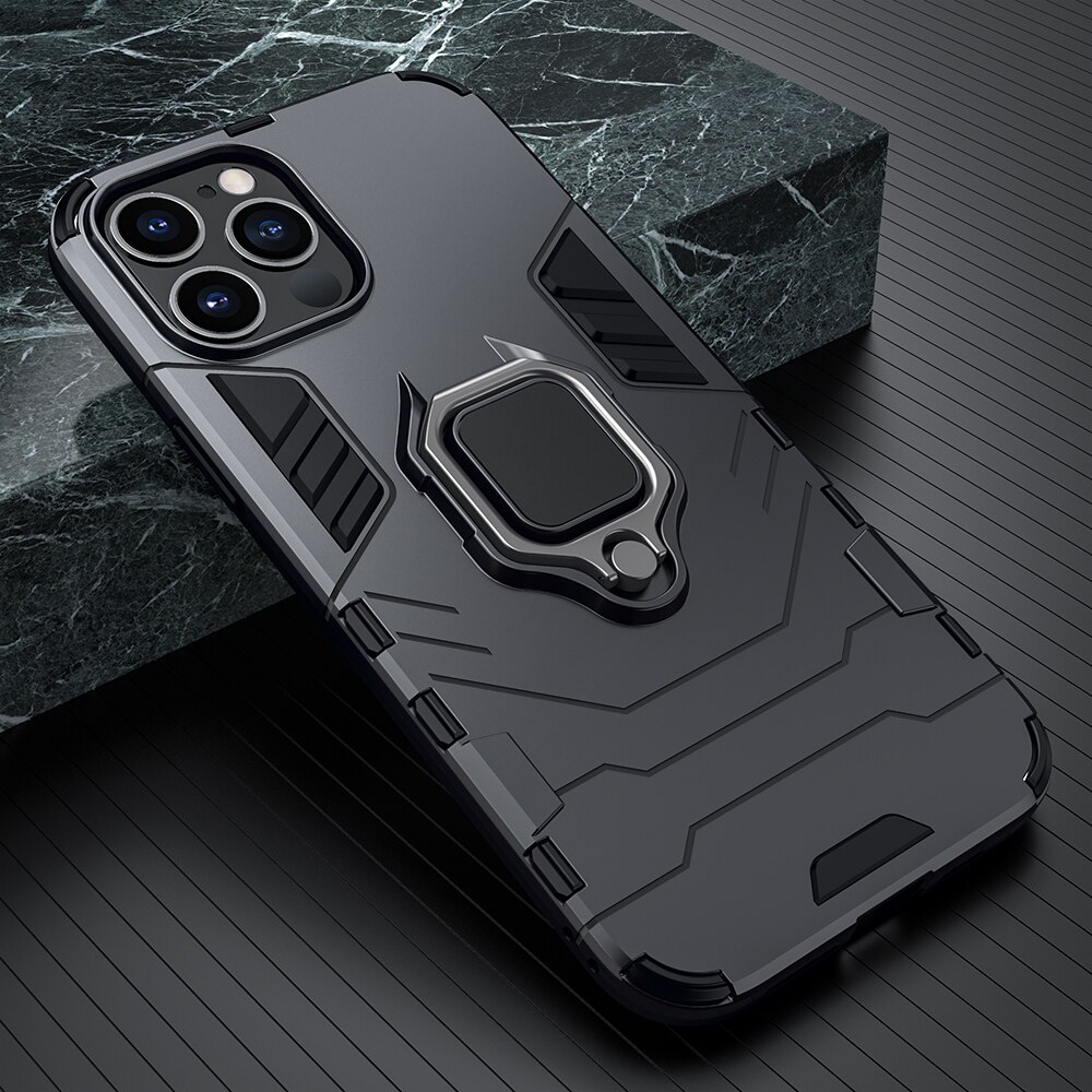 KEYSION Shockproof Armor Case for iPhone 12 Pro 12 Pro Max Ring Stand Silicone Phone Back Cover for Apple iPhone 12 Mini 12 Pro: for iPhone 12 Mini / Black