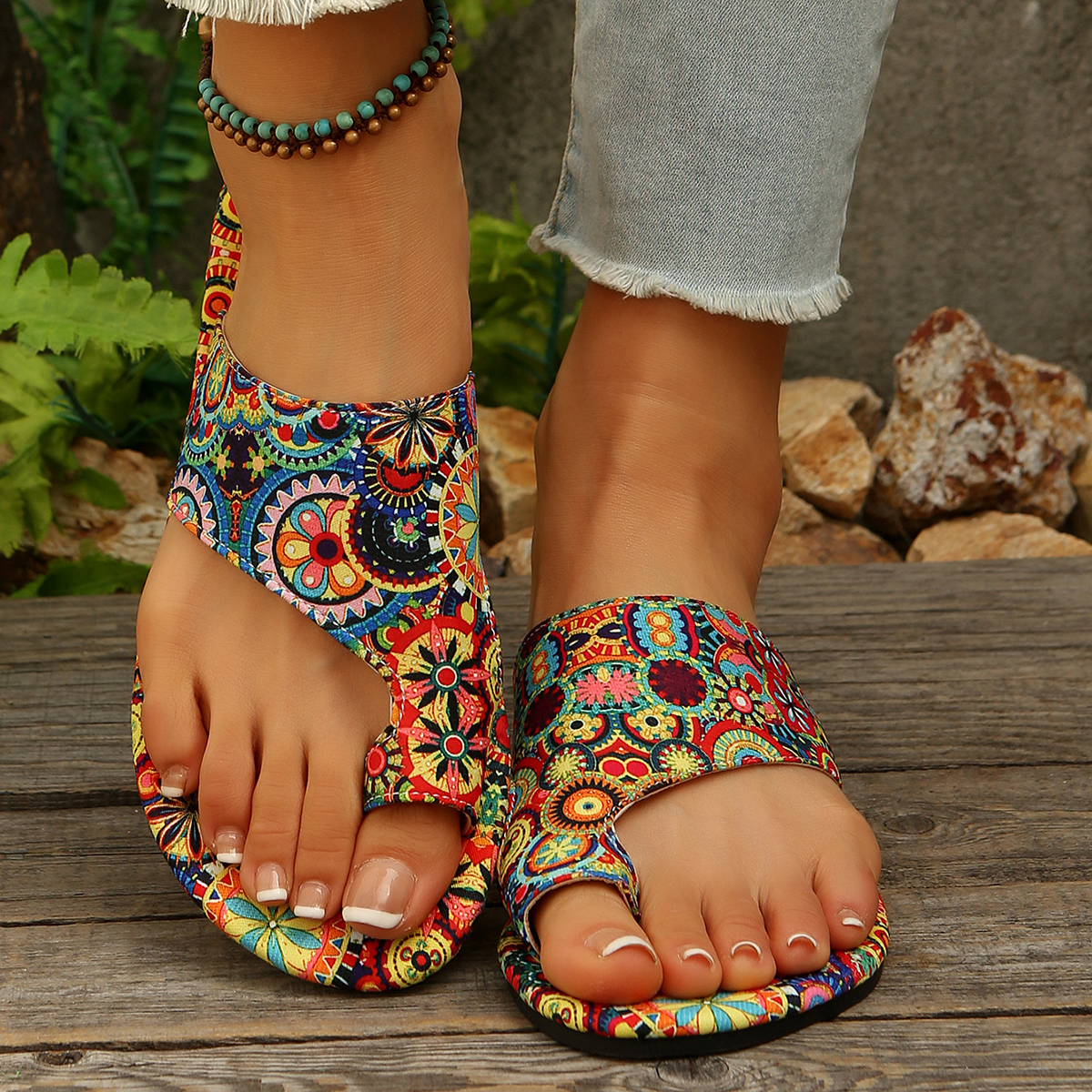 Bohemen Stijl Platte Sandalen Vrouwen 2025, Zomer Licht Clip Teen Outdoor Slippers Vrouw Plus Maat 43 Retro Gladiator Schoenen Slides: Blauw / 37
