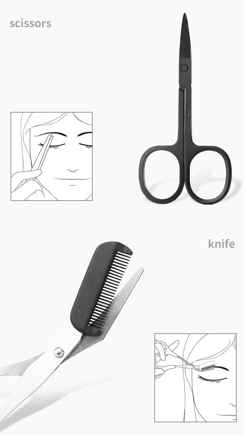 Kit de sourcils avec recourbe-cils 5 pièces, pince à épiler brosse à cils pour femmes