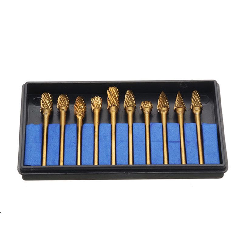 10 stuks/doos roterende frezen metaalbewerking roterende vijlen wolfraamcarbide stalen roterende frezenset  h7ed