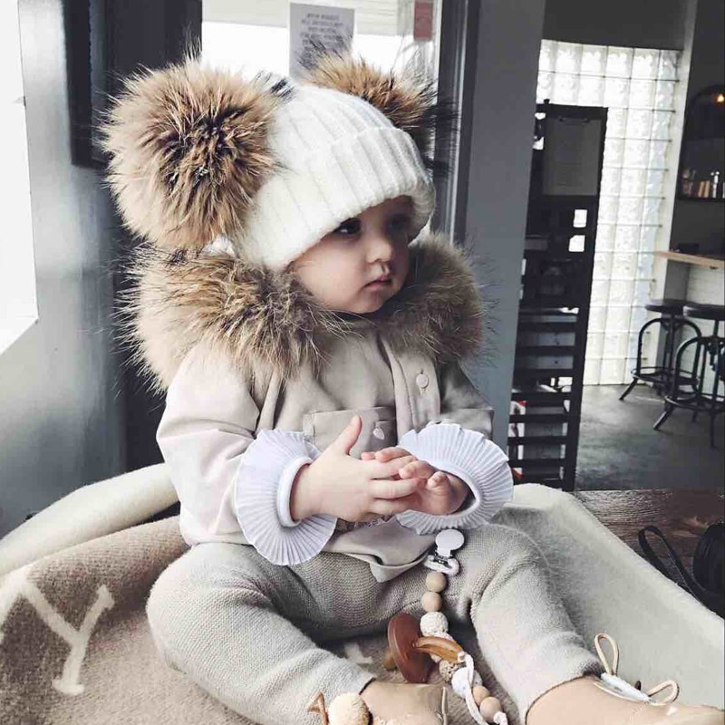 BalleenShiny Baby Cute Pompons Hats Knitted Solid Winter Cap Fur Balls Woolen Beanies Elastic Hat For Boys&amp;Girls