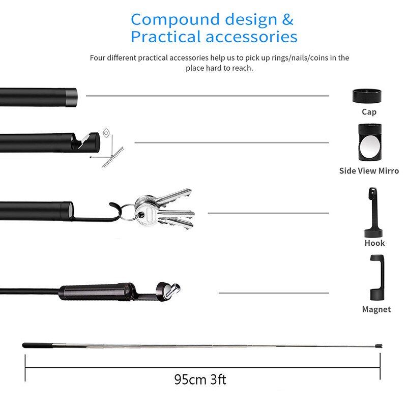 5.0MP Dual Camera 8Mm Wifi Endoscoop Camera Hd Waterdichte Inspectie Camera Met Harde Kabel Snake Camera 8 Led Voor ios Android