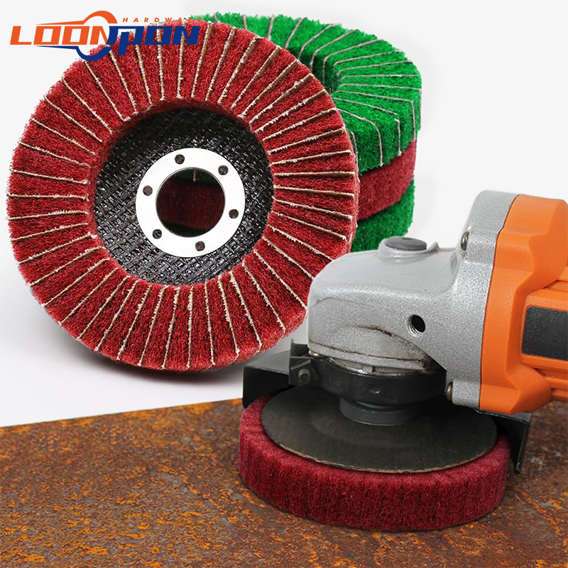 Loonpon 4.5 "115mm Nylon Fiber Flap Polijstschijf Schuursponsje Schurende Buffing Slijpschijf voor Haakse Slijper Metalen oppervlak