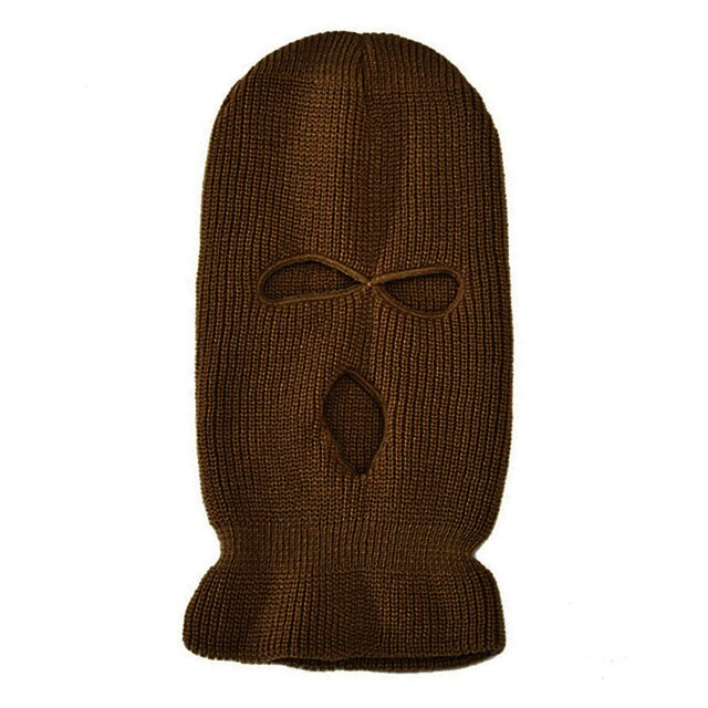 Unisex balaclava mask mössa 3 håls ansiktsmask svart stickad skid snowboard mössa keps vinter mössor dam: Brun