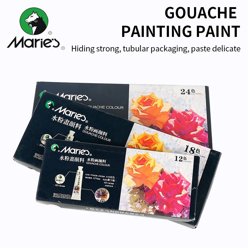 12/18/24/36 farver gouache maleri maling sæt gennemsigtig 12ml gouache pigment til kunstner skoleelever