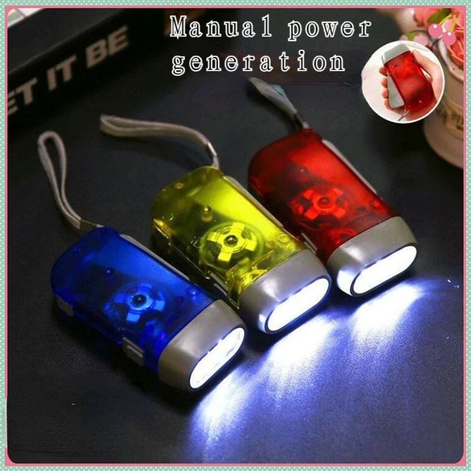 Lampe de camping à manivelle à pression manuelle, lampe de poche à énergie éolienne dynamo extérieure, 3LED