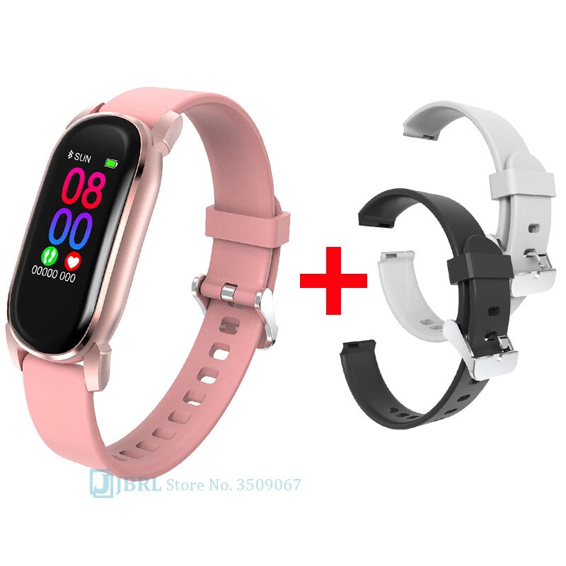 Temperatura Intelligente Banda Delle Donne Degli Uomini Braccialetto Intelligente Inseguitore di Fitness Per Android IOS Smartband Top di Lusso Intelligente Wristband della Fascia di Polso: pink add strap 2