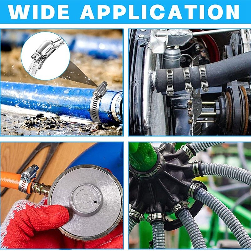 304 Stainless Steel Worm Clamp Hose Clamp Strap with Fasteners Adjustable DIY Pipe Hose Clamp Ducting Clamp
