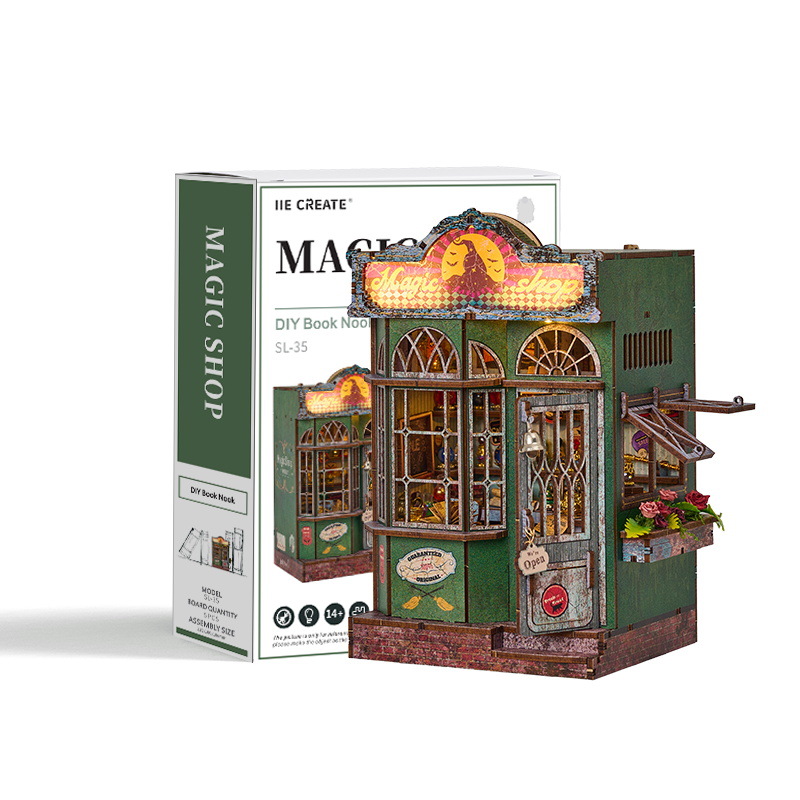 DIY Wooden Dollhouse Magic Shop Miniature Furniture Kit Book Nook Assemble Building Block Toys for Children Adult Casa: WHITE
