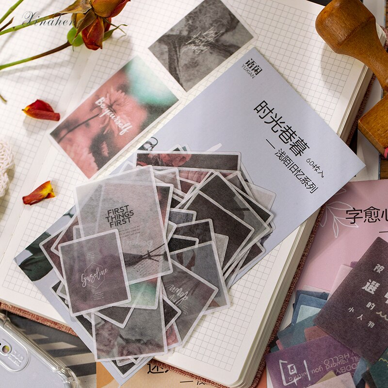 60 stk årgang gammelt minne blomst poesi serie dikt washi papir klistremerke dekorasjons klistremerker gjør selv dagbok scrapbooking etikett klistremerke