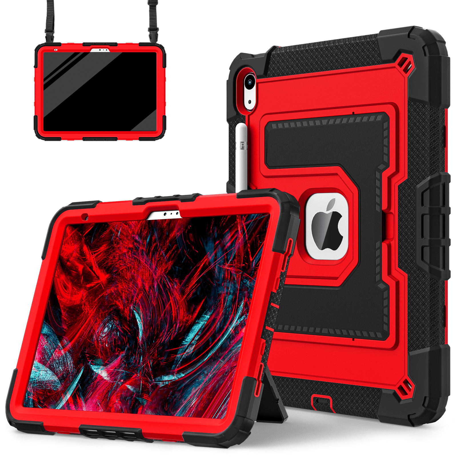 Funda para iPad 10th/A16 2025 de 11 pulgadas con funda para bolígrafo y correa para el hombro - Funda de silicona segura a prueba de golpes para tableta con función de soporte para niños: iPad (A16) de 11 pulgadas / Blanco