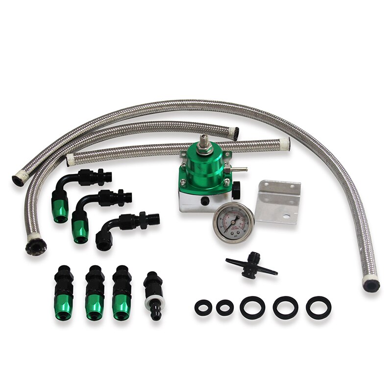 Universal Adjustable Fuel Pressure Regulator Oil 100psi Gauge AN 6 Fitting End AN6 Oil Hose Fitting EFI: green