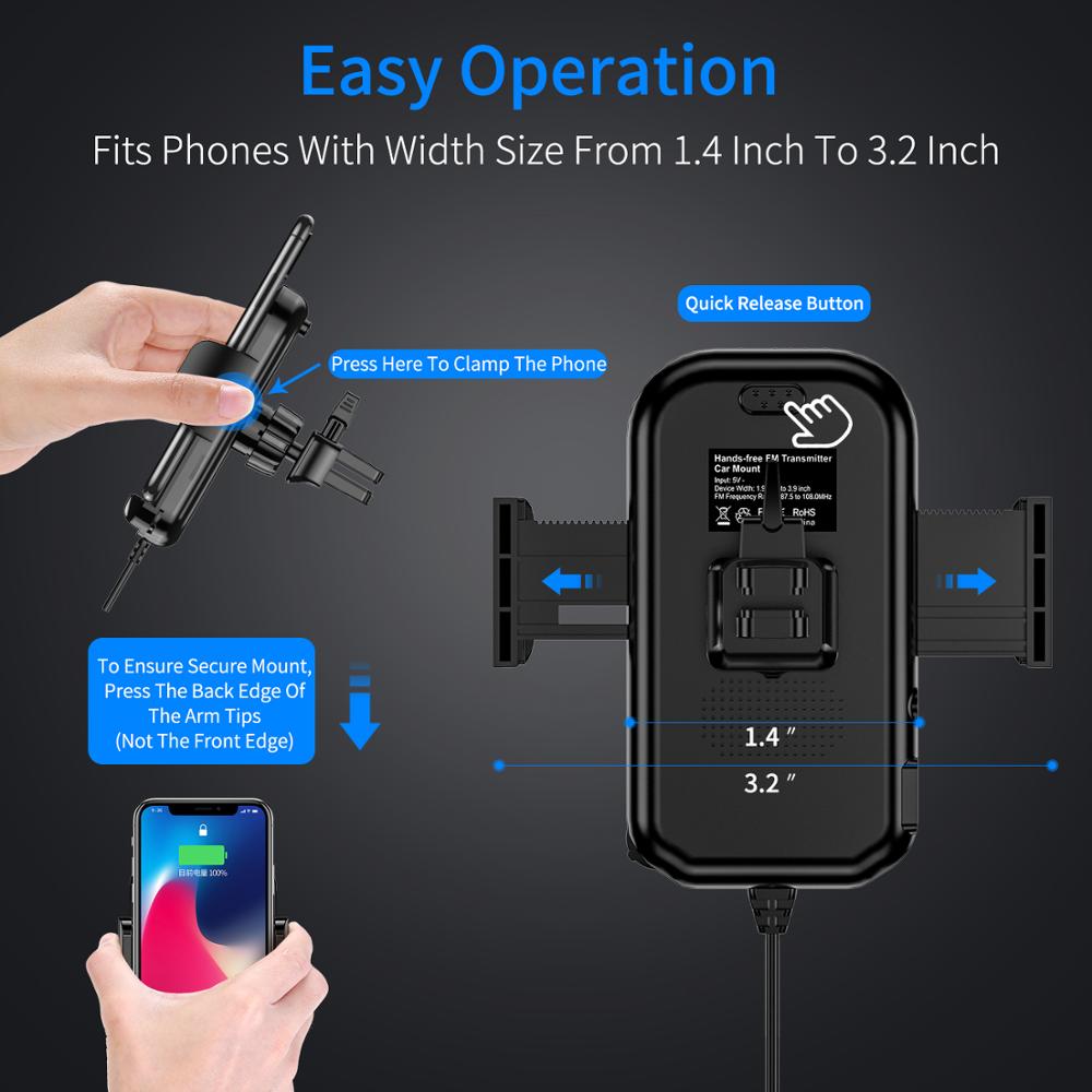 Transmetteur fm bluetooth pour voiture, mp3 avec support de téléphone