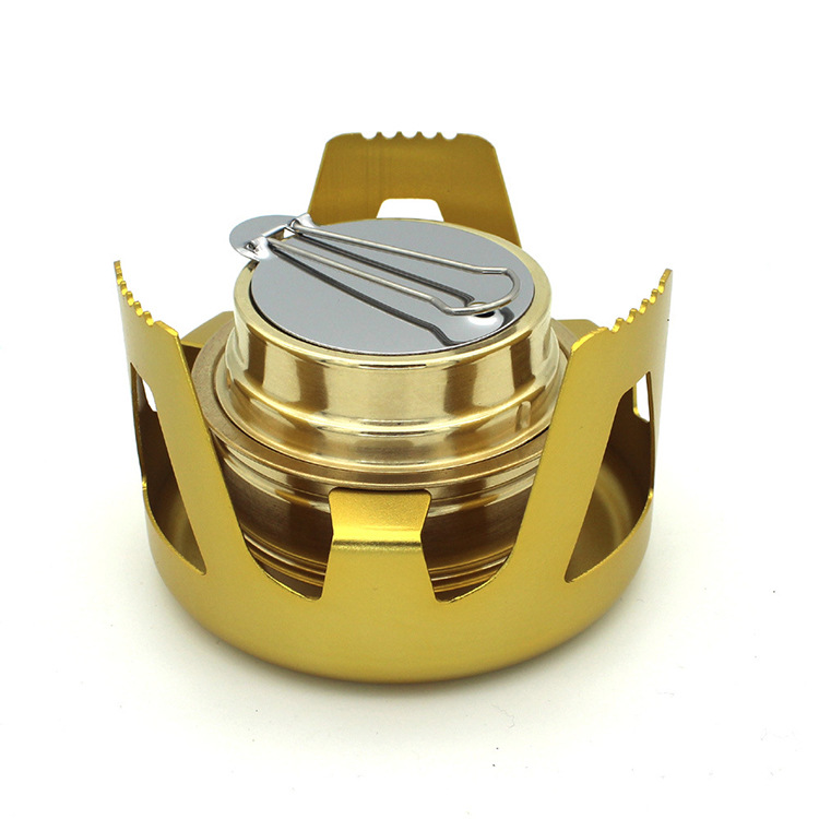Mini camping köksredskap stentar utomhus bbq alkohol brännare vaporizer bärbar kaffe spis cookout pan insatser: Guld-