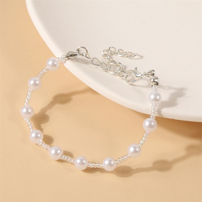 Einstellbare Weiß Imitation Perle Perlen Armband Frauen Handgemachten Charme Armband Damen Schmuck