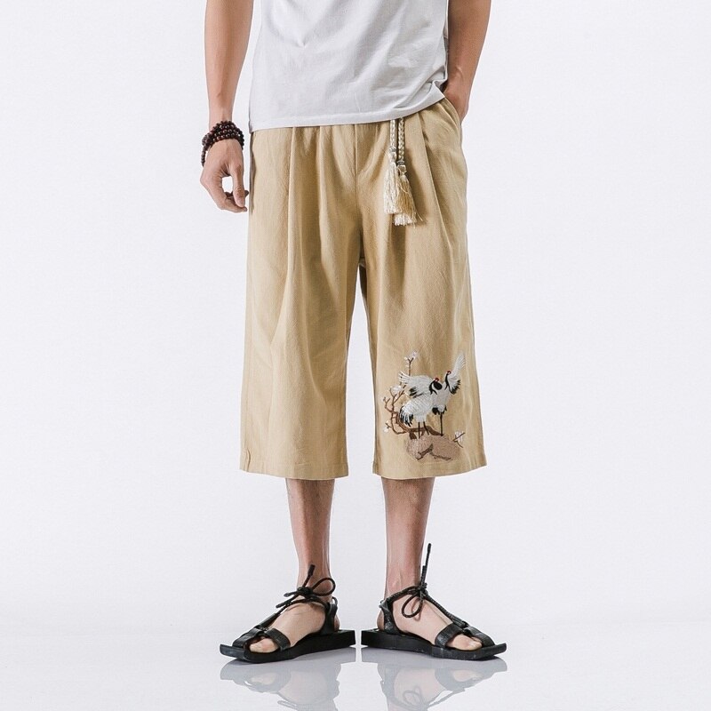 Zomer linnen broek mannen off wit linnen broek heren elastische taille wijde pijpen broek chinese mannelijke kleding M-5XL TA302