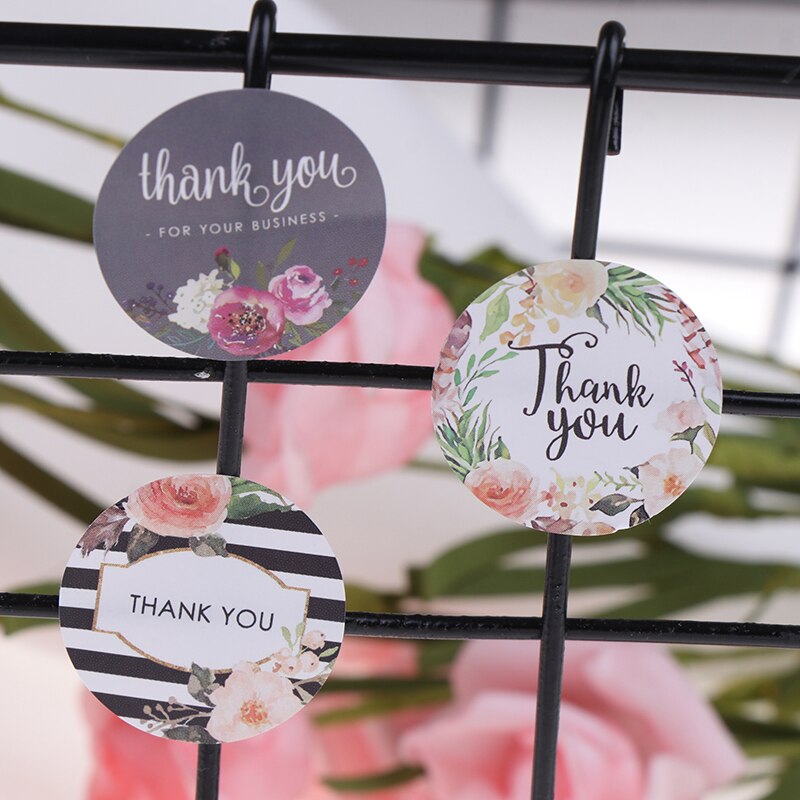 Colorful Thank You Pictures Stickers Seal Labels with Flower Round Envelopes Seal Stickers Office School Accessories