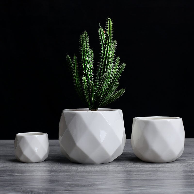 Creatieve Keramische Witte Geometrische Bloempot Eenvoudige Vetplant Container Green Plantenbakken Kleine Bonsai Potten Woondecoratie