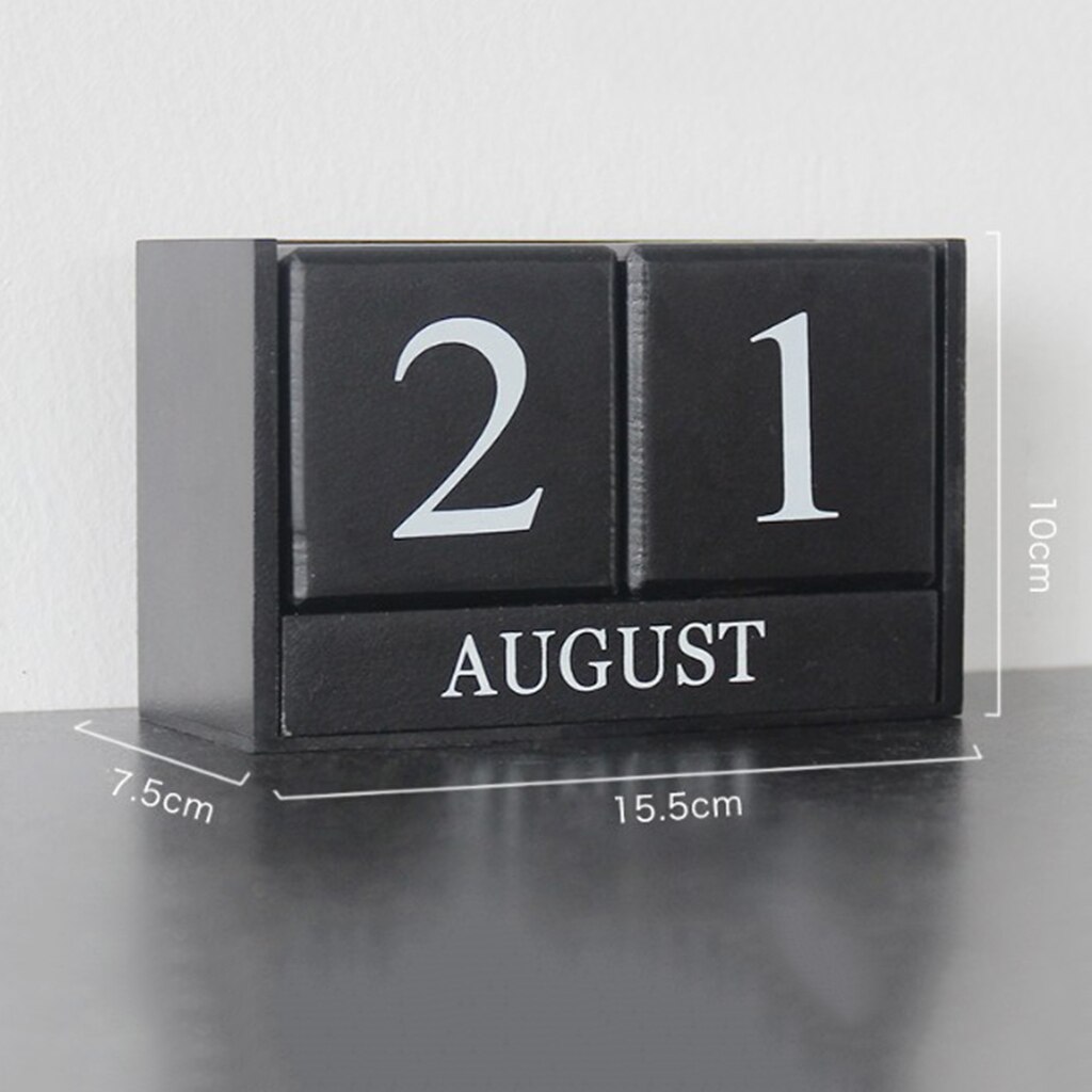 Træ evig kalender desktop blok træ kalender til hjemmekontor sort