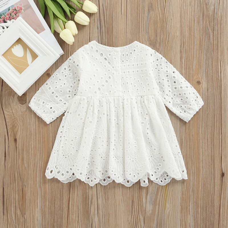 Abito estivo da principessa per bambini abito a maniche lunghe floreale in pizzo solido adorabile abbigliamento Casual abito bianco per abiti quotidiani da festa