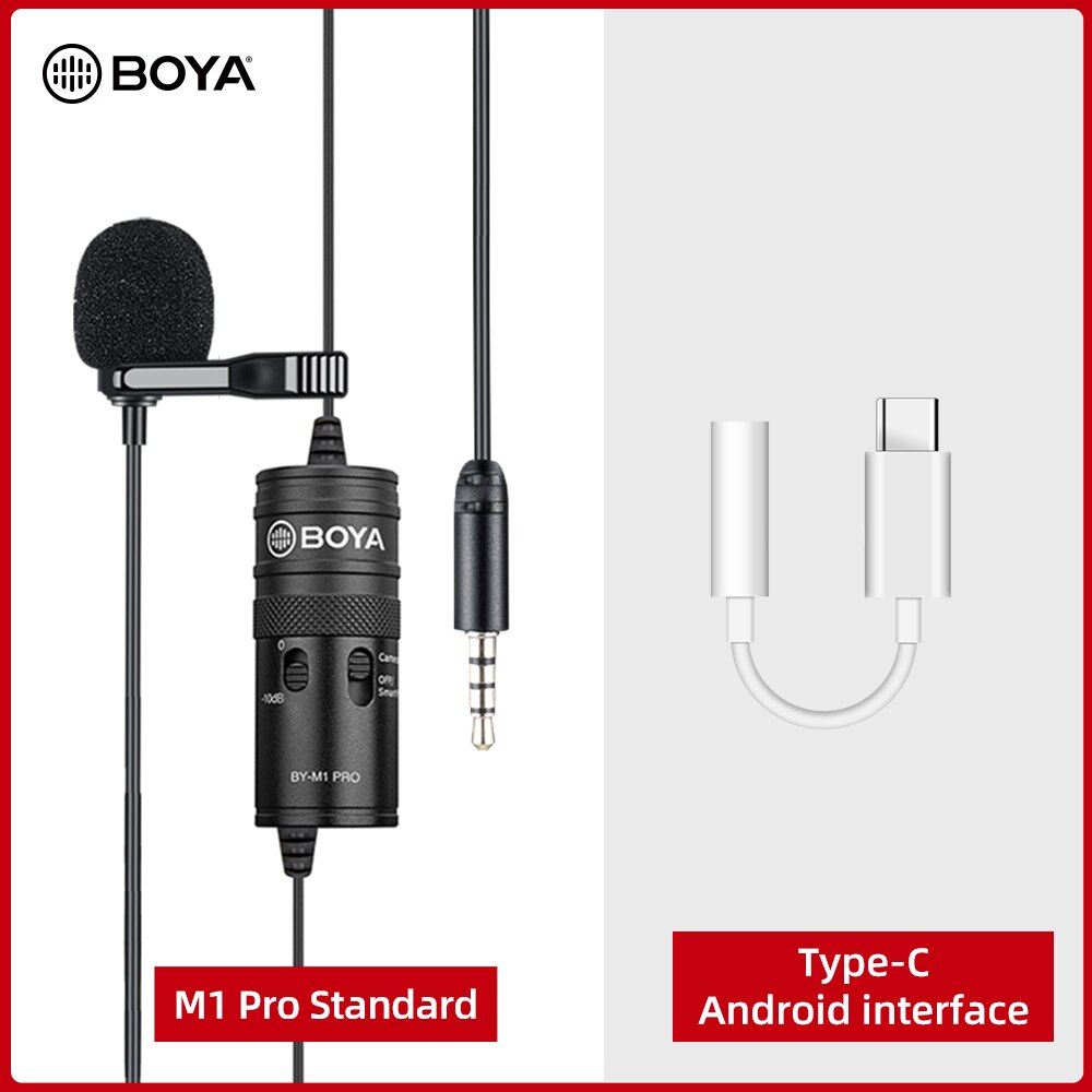 BOYA BY-M1 Pro Lavalier Microphone Clip-on Condenser Mic Wired 3.5mm Mic for iPhone Android Smartphone Vlog DSLR Camcorder Audio: BY-M1 PRO Kit 1