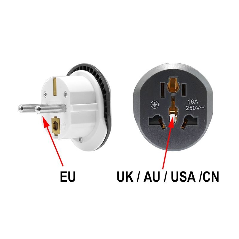 5Pcs Universele Eu Converter Eu Adapter 2 Ronde Pin Socket Au Vs Uk Cn Naar Eu Stopcontact Ac 16A 250V Travel Adapter