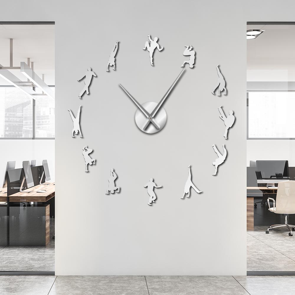 Capoeira Art-Reloj de pared grande Diy, arte marcial brasileño, siluetas de Capoeiristas, superficie de espejo, reloj deportivo, decoración del hogar