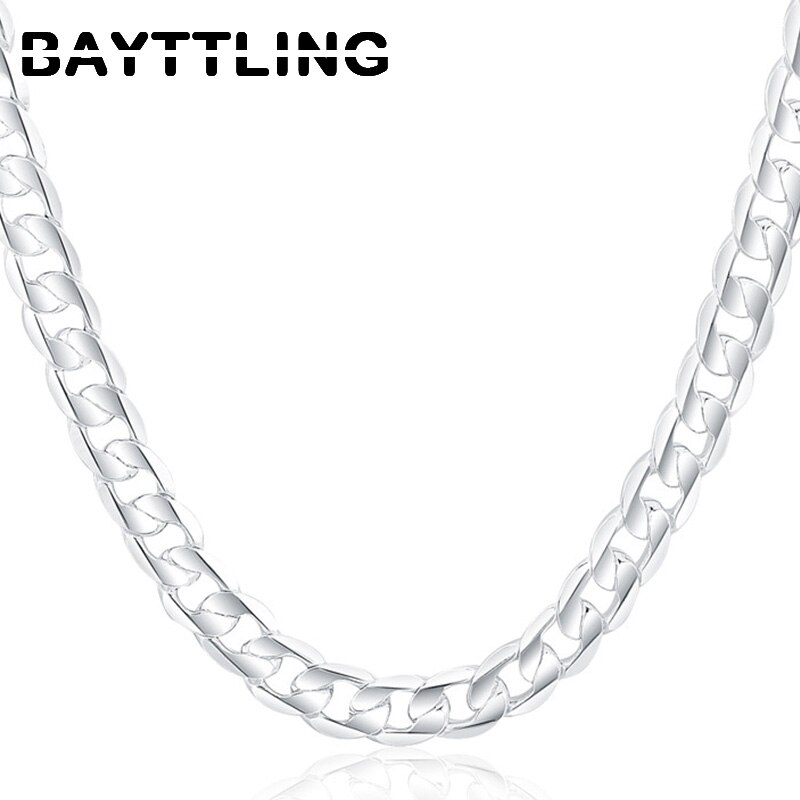 BAYTTLING 925 Plata 18/20/22/24/26/28/30 pulgadas 12MM laterales completos Cuba collar de cadena para los hombres y las mujeres joyería de