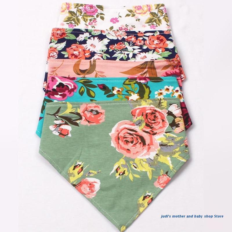 67JC 2 Pcs Babyvoeding Kwijl Bib Hoofdband Set Double Side Bloemenprint Slabbetjes Haar Band Kit Speeksel Handdoek Zacht puur Katoen