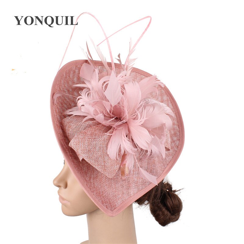 Chapeau de mariage de mariée rose vif chapeaux Banquet fascinators chapeau mariée mariage plume fleur coiffe de mariage cerceaux femmes chapeau: peach