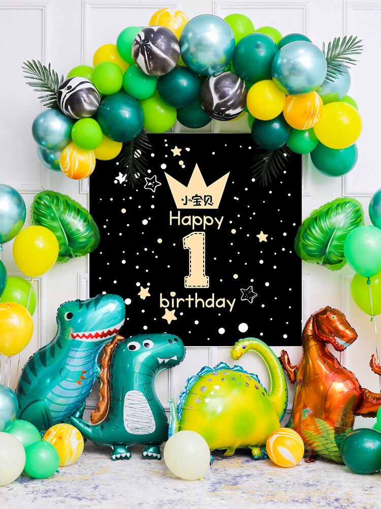 Children's Dinosaur Theme Decoration Scene Layout Boy Baby One Year Old Happy Birthday Party Background Wall Balloon