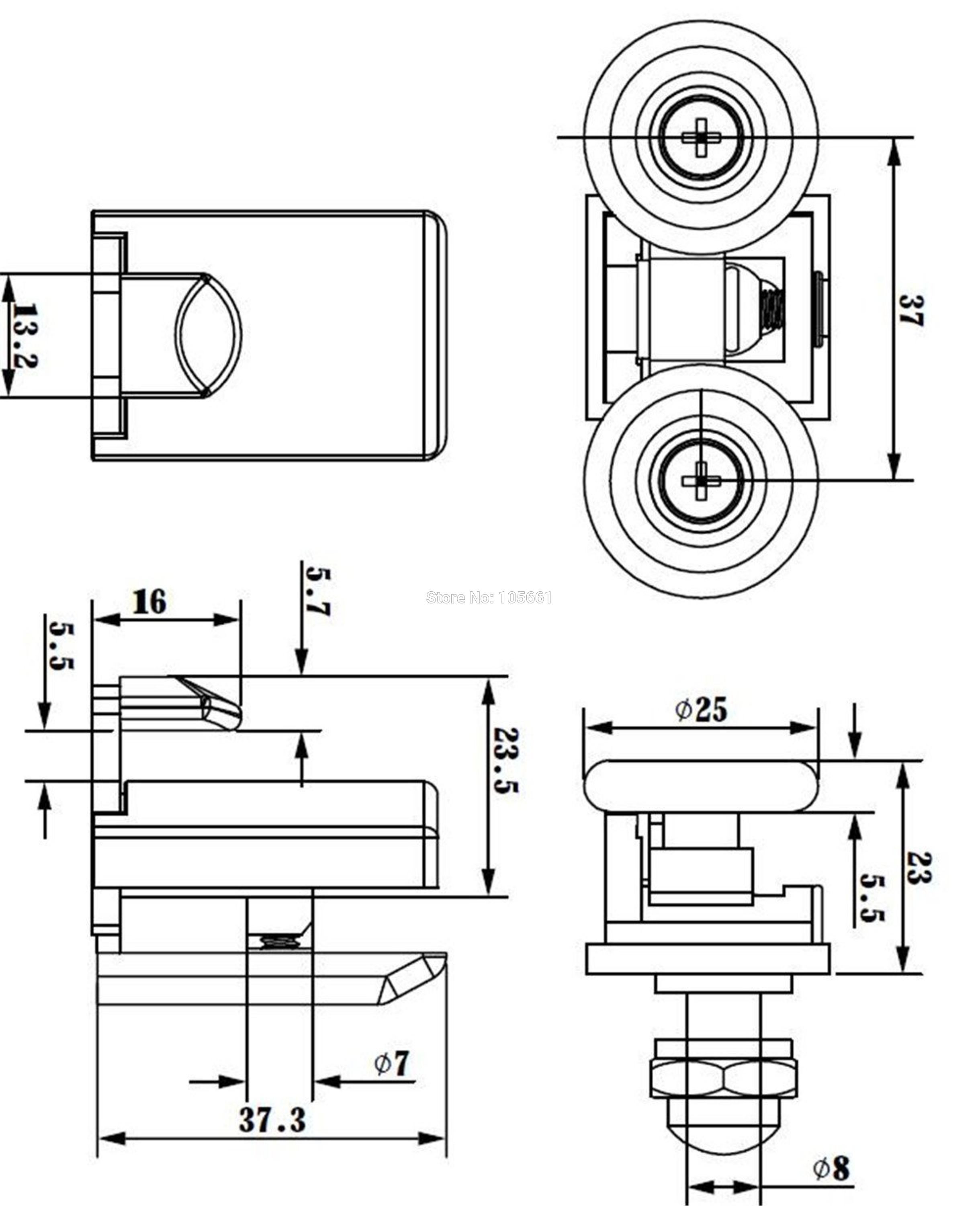 Set Van 4 Douche Deur Rollers/Lopers/Haken/Gidsen 22 Mm/25 Mm Wielen Diameter