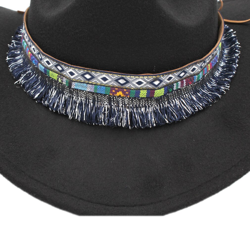 Mistdawn klassiske kvinder mænd western cowboy ridning hat ridning cowgirl cap bred brim m / bohemia kvast bånd størrelse 56-58cm