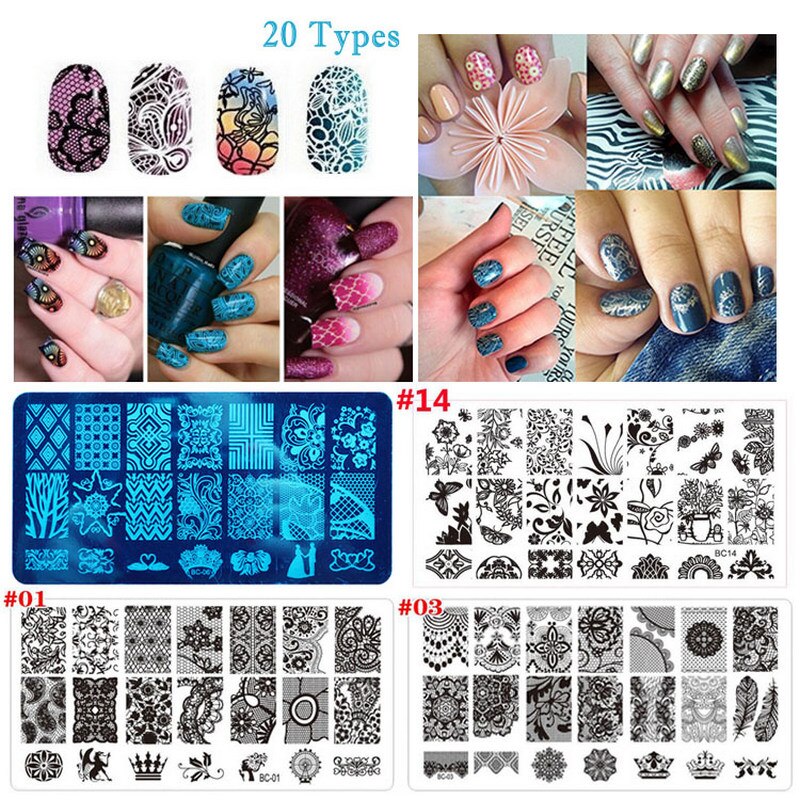 AddFavor Nail Stamping Template DIY Nail Polish Stamper Tool Stainless Steel Manicure Stamping Plate Gel Art Print Stamp Kits