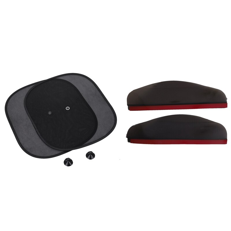 2 x universel Flexible PVC voiture rétroviseur pluie ombre étanche lames voiture rétroviseur sourcil pluie couverture, noir & 2 x soleil