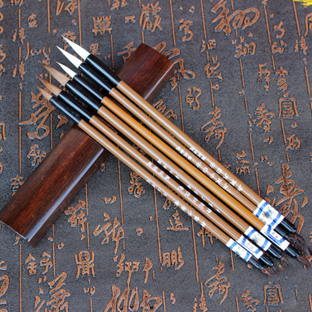 6pcs/set Study Student Stationery Home School Tools Easy Grip Art Calligraphy Painting Writing Brush Accessory Bamboo Drawing