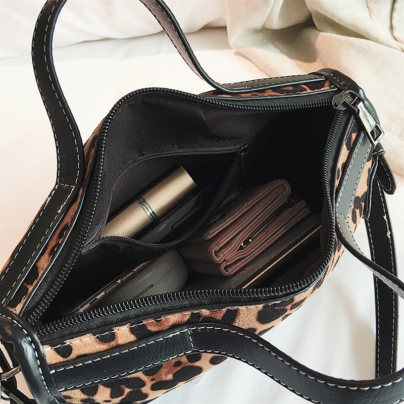 Leopardo bolsas bolso mujer fregar bolsa de hombro remache de bandolera con de varias telas nueva cremallera de alta capacidad de bolso