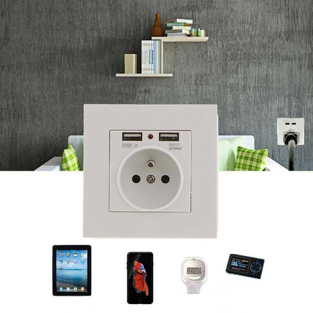 Wall Mount Receptacles Charger with dual socket hole and usb ports,16A/5V Combined Charging Capacity