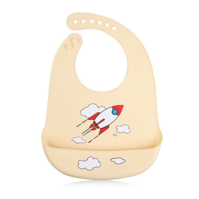 Waterproof Silicone Baby Bibs Candy Color Cartoon Plane Rocket Toddlers Feeding Food Crumb Catcher Pocket Saliva Towel