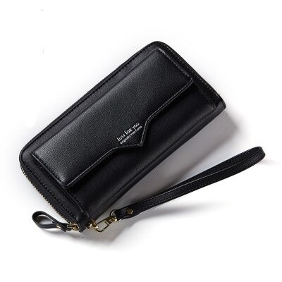 BENVICHED Long Woman Purse Female Wallet Clutch PU Leather Ladies Purses Card Holder Women Phone Bags D126: Black