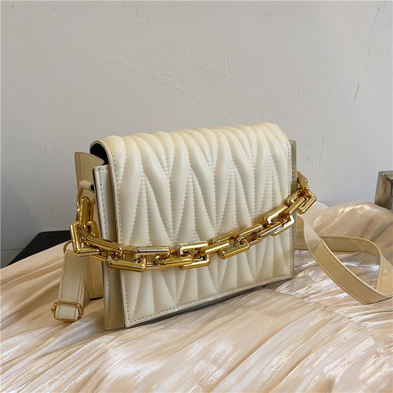 Sac à main à chaîne Simple pour femmes, petit sac carré à bandoulière de styliste, pochette de luxe,: Creamy-white