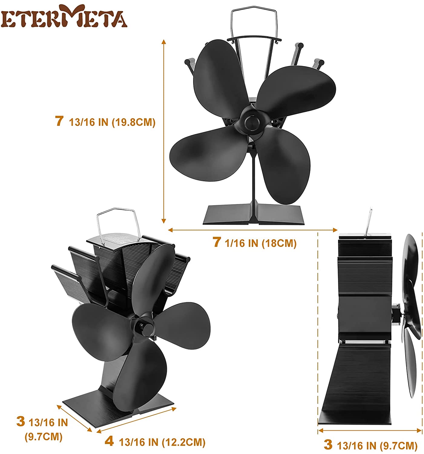 1set 4 Blades Heat Powered Stove Fan Thermometer Fireplace Fan tools Log Wood Burner Eco fan Quiet Home mini blower