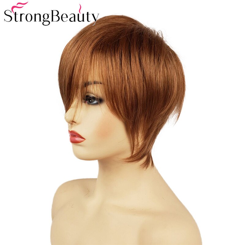 StrongBeauty Short Straight Wigs Natural Hair Women's Synthetic Wig Layered Cut Hair Wigs