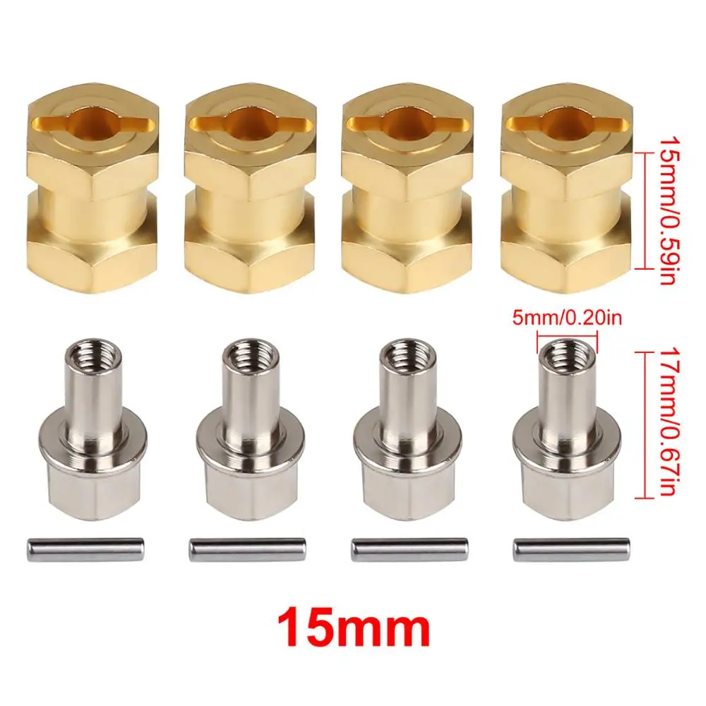 INJORA cięższy mosiężny przedłużony Adapter 12MM koło sześciokątne 12/15/17/20/25MM dla 1/10 gąsienica RC oś samochodu SCX10 90046 D90: YELLOW