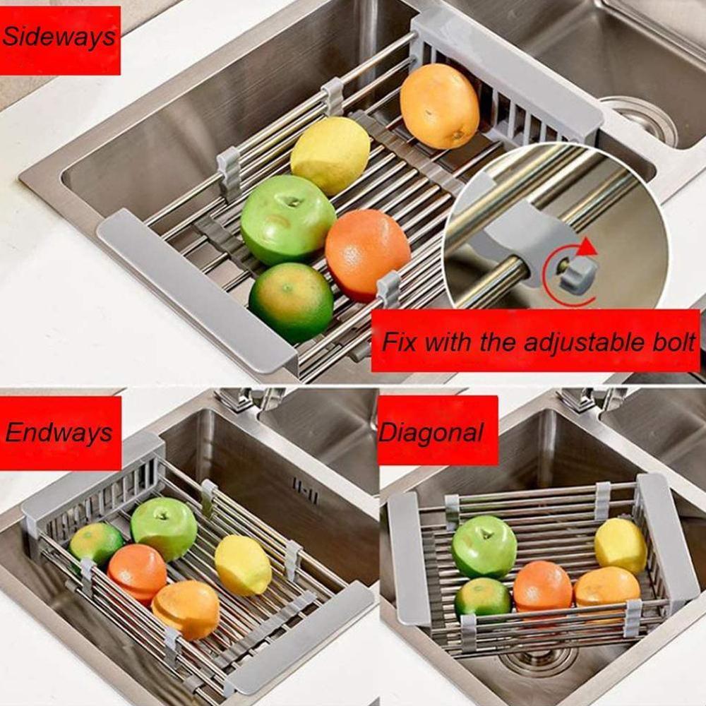 Rack Drain Basket Steel Telescopic Kitchen Shelf Drain For Kitchen Drainers Holder Dish Installation Sin I3H9