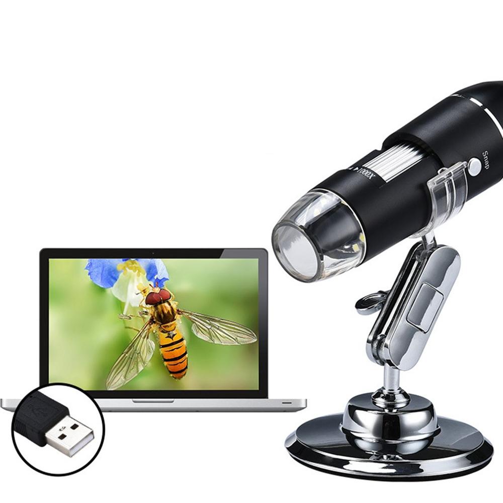 1000X HD Digital Microscope 640*480 Three-in-one Data Line Micro USB Interface Rotating Base 8LED Support Camera Video MP4