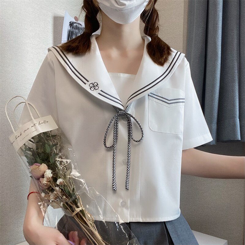 Women's Japanese School Uniform Sailor Suit Jk Uniform Kansai Short-Sleeved Shirt Summer Suit Student Uniform Original