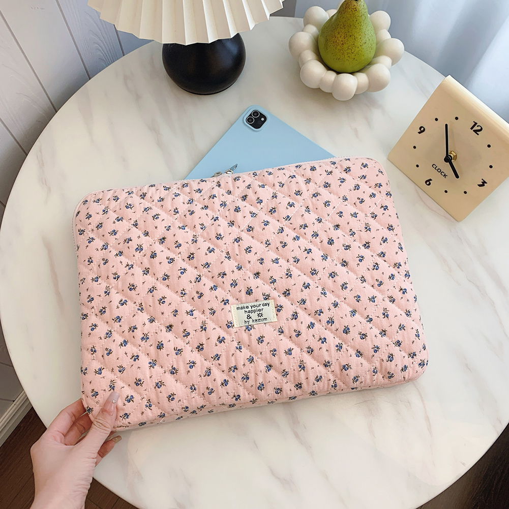 Flower Pattern Laptop Sleeve Case Bags Portable Computer Cover Bag Tablet Pouch for Macbook Air Pro 11 13 14 15 Inch Cover: 11-inch / Beige
